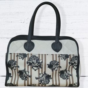 Betsey Johnson B&W Striped Rose L/XL Satchel